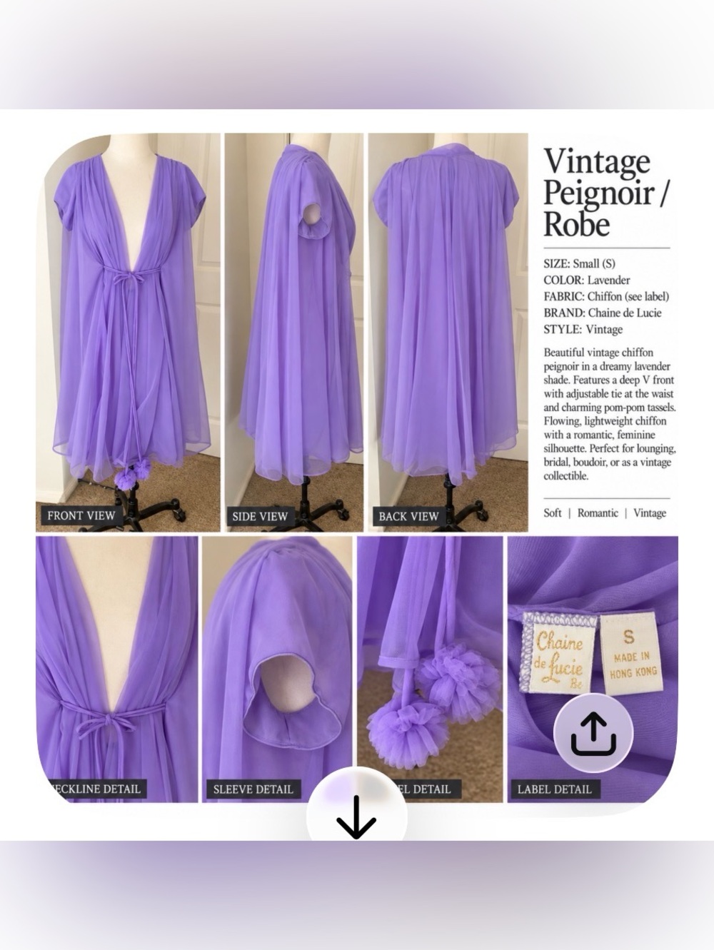 Lavender Vintage Chiffon Peignoir Robe Lucie Ann. Rare vintage